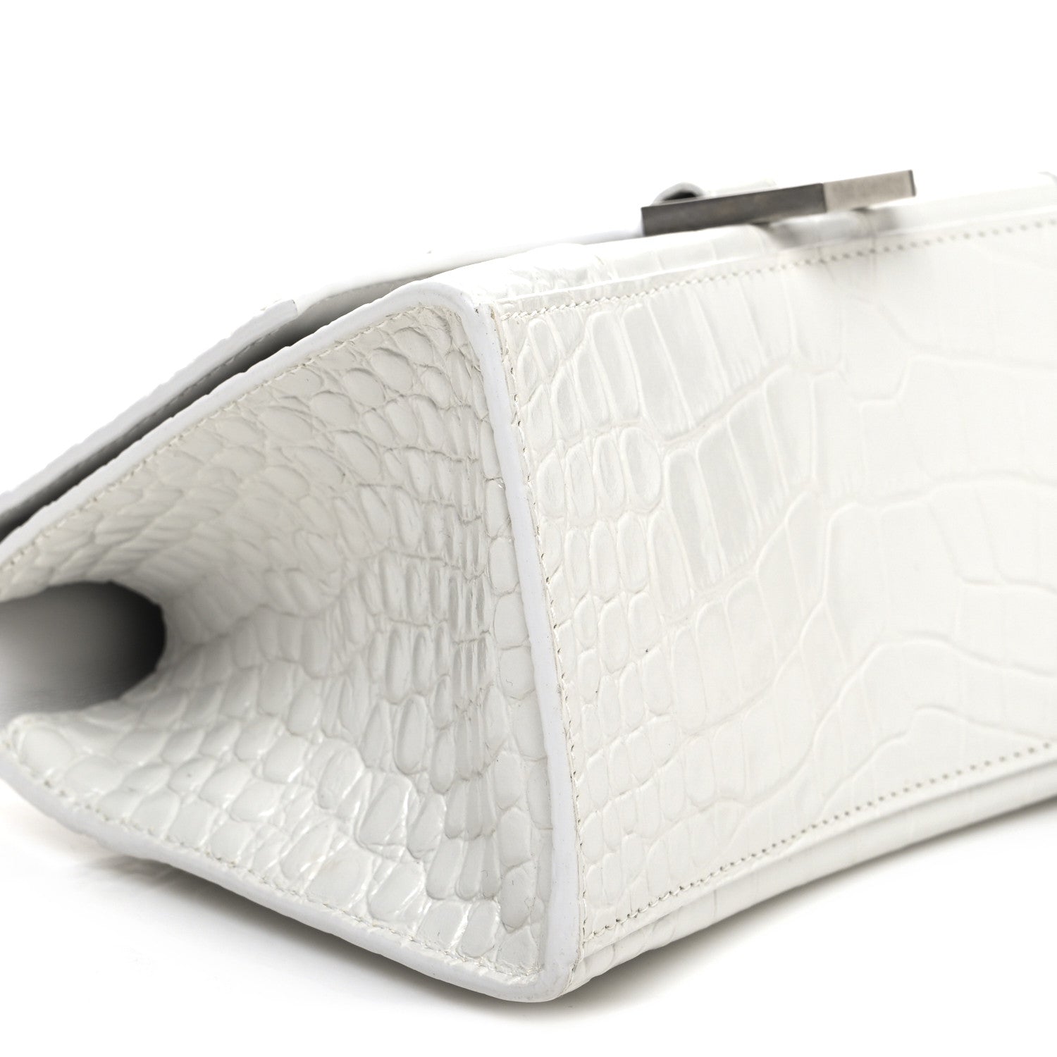 Balenciaga Shiny Calfskin Crocodile Embossed Small Hourglass Top Handle Bag Optic White 9 of 11