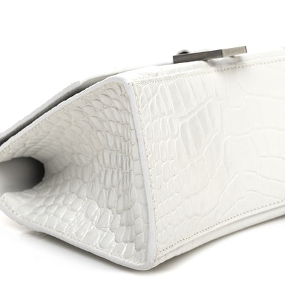 Balenciaga Shiny Calfskin Crocodile Embossed Small Hourglass Top Handle Bag Optic White 9 of 11