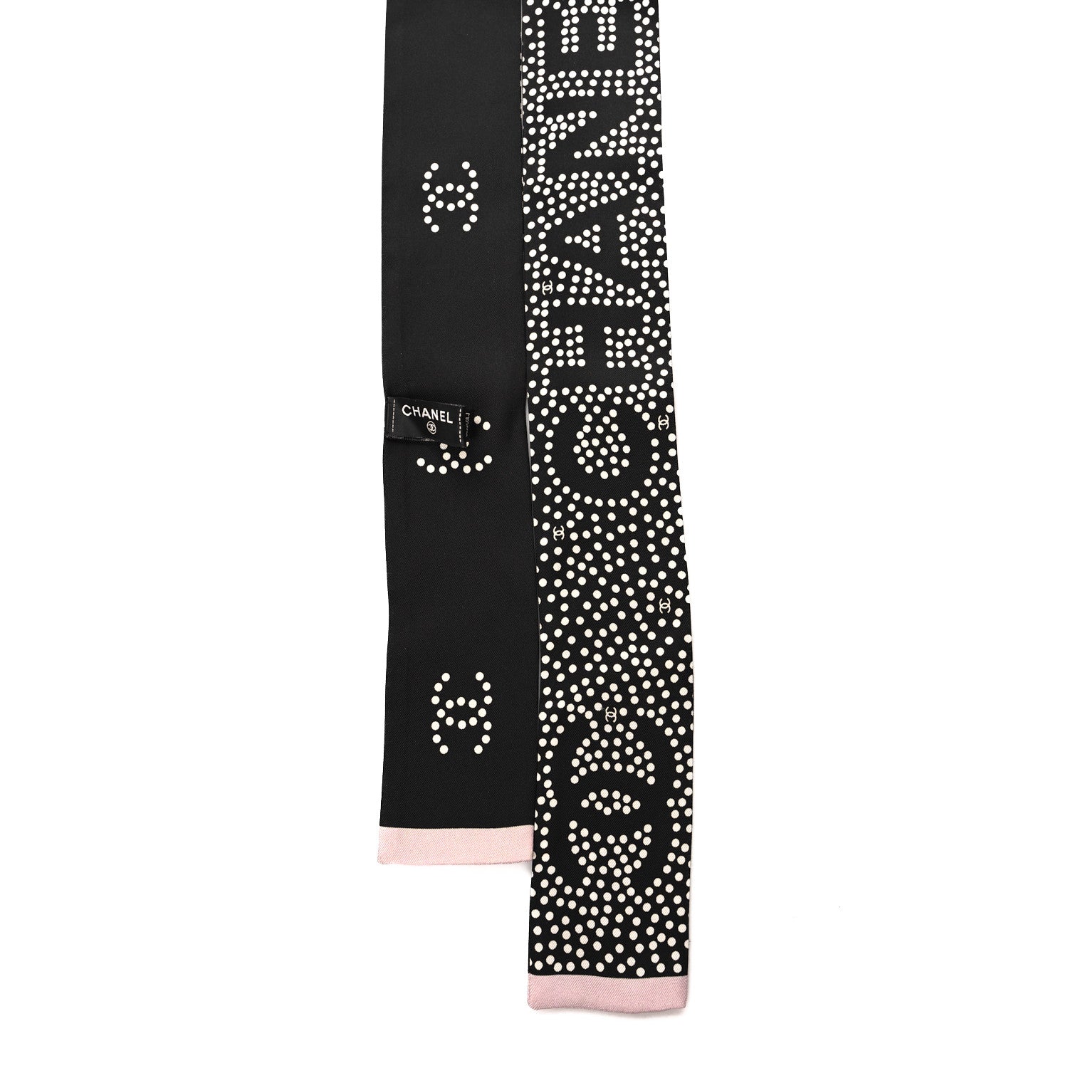 Chanel Silk CC Slim Bandeau Scarf Black Light Pink 2 of 3