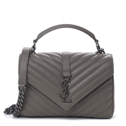 Saint Laurent Sheepskin Matelasse Chevron Monogram Medium College Bag Light Coal 1 of 9