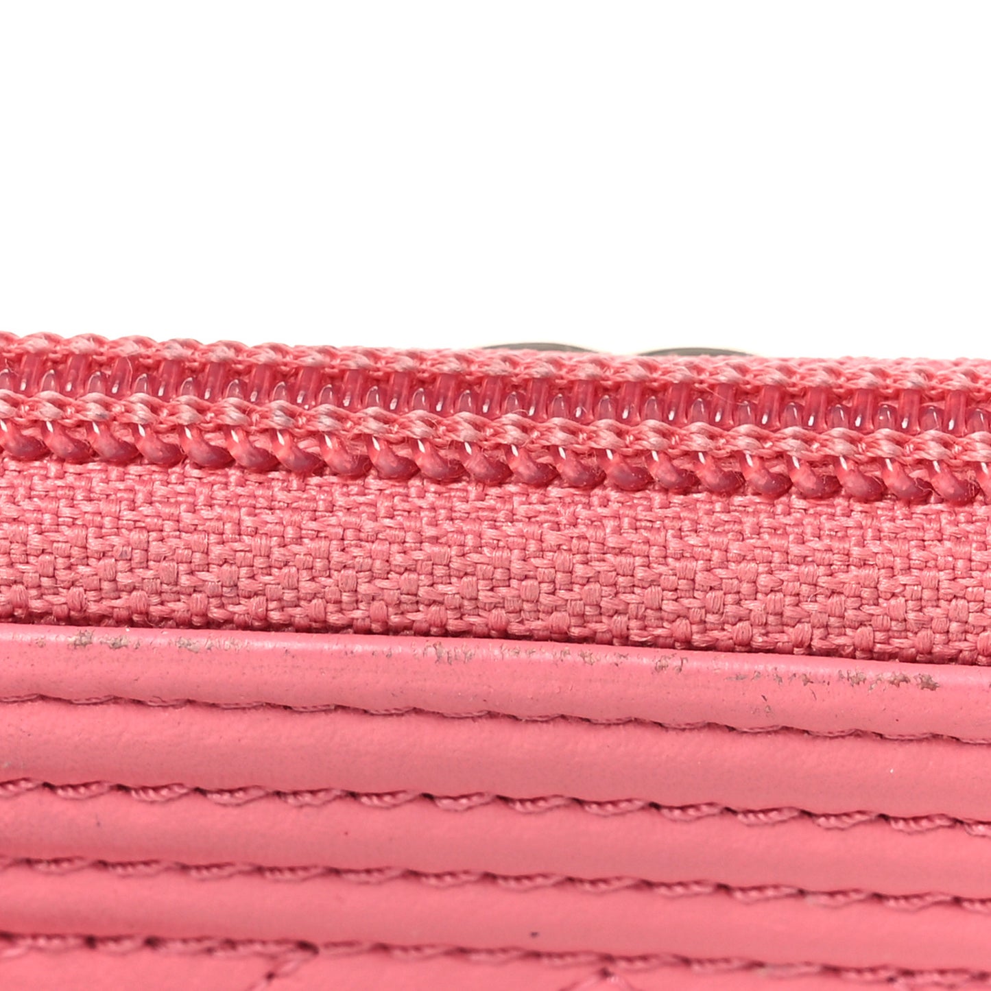 Calfskin Chevron Quilted Zip Around Boy Coin Purse Wallet Pink