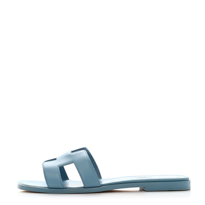 Hermes Calfskin Oran Sandals 37.5 Bleu Dorset 1 of 10