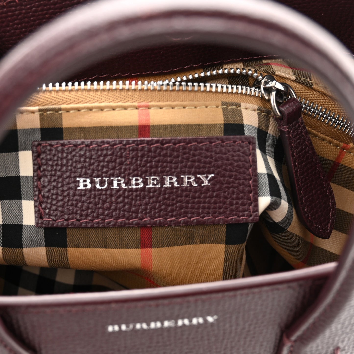 Derby Calfskin House Check Small Banner Tote Mahogany Red