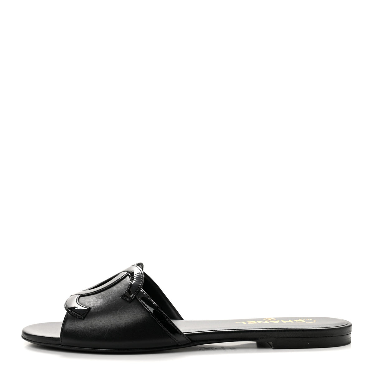 Lambskin Patent Calfskin CC Cutout Mules 40.5 Black
