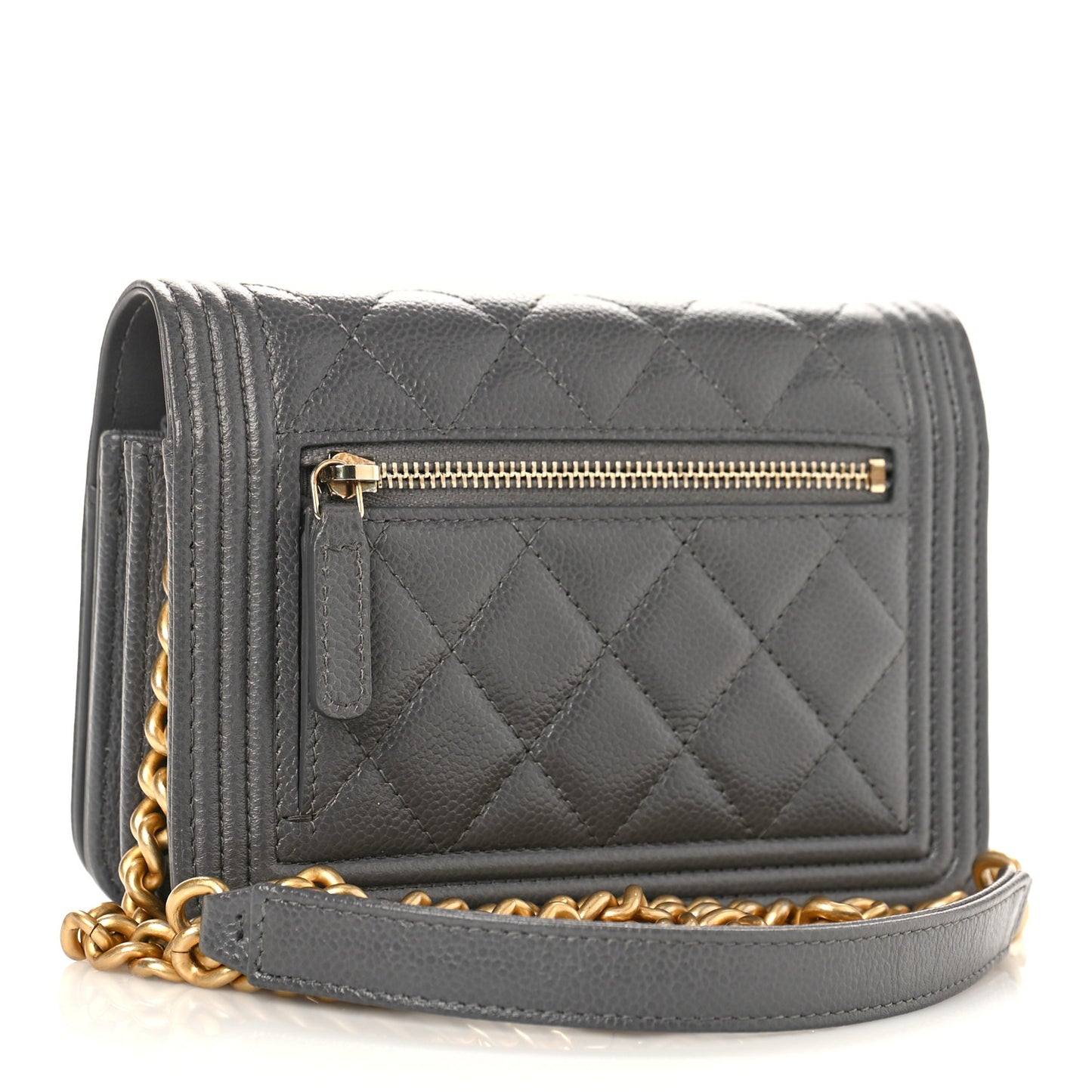 Caviar Quilted Mini Boy Wallet On Chain WOC Dark Gray