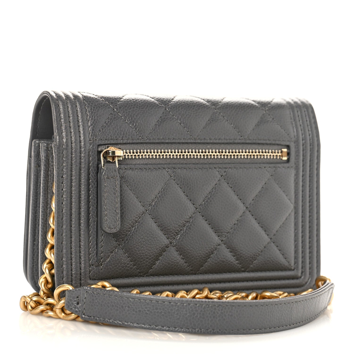Chanel Caviar Quilted Mini Boy Wallet On Chain WOC Dark Gray 3 of 9