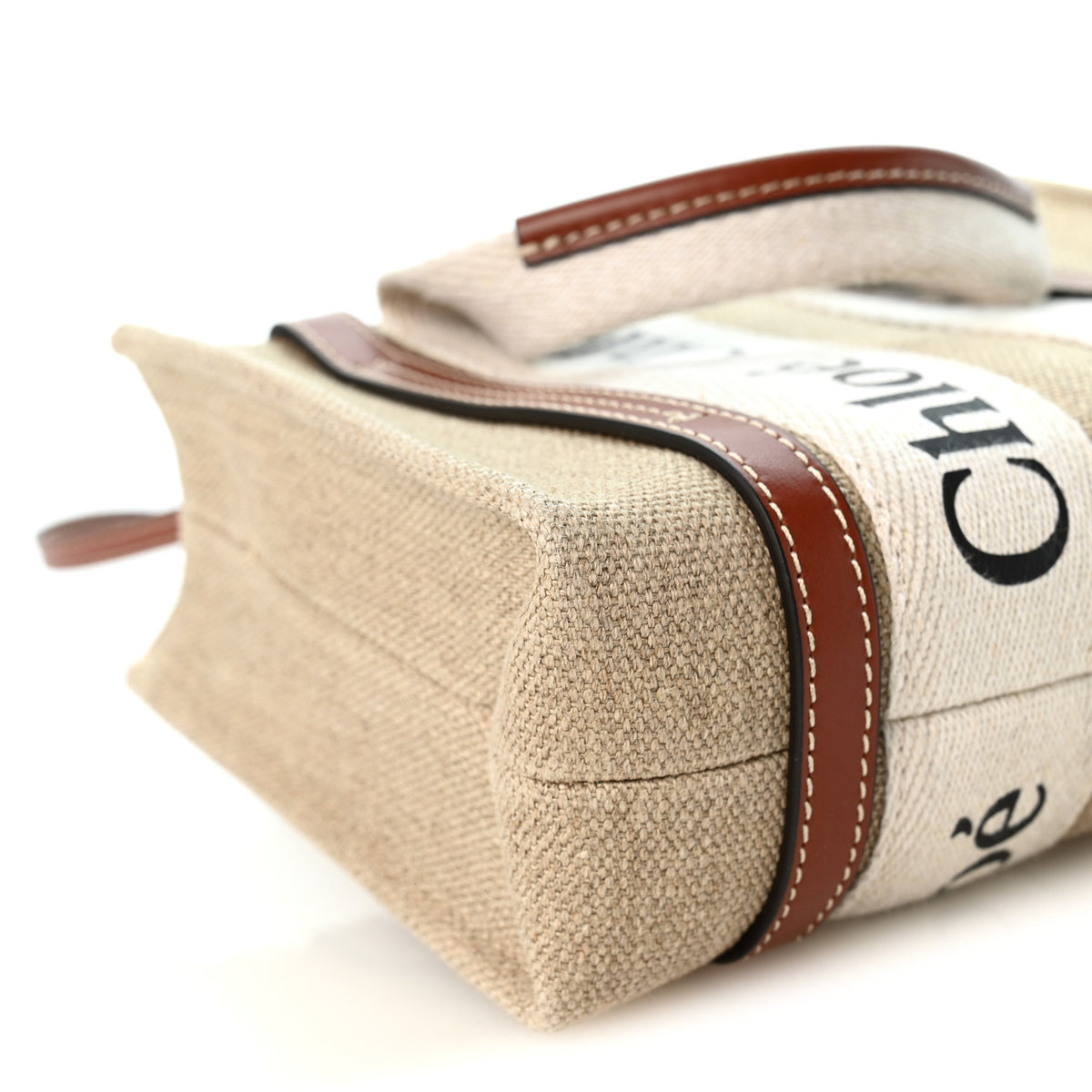 Cotton Calfskin Mini Woody Ribbon Tote White Brown White Brown