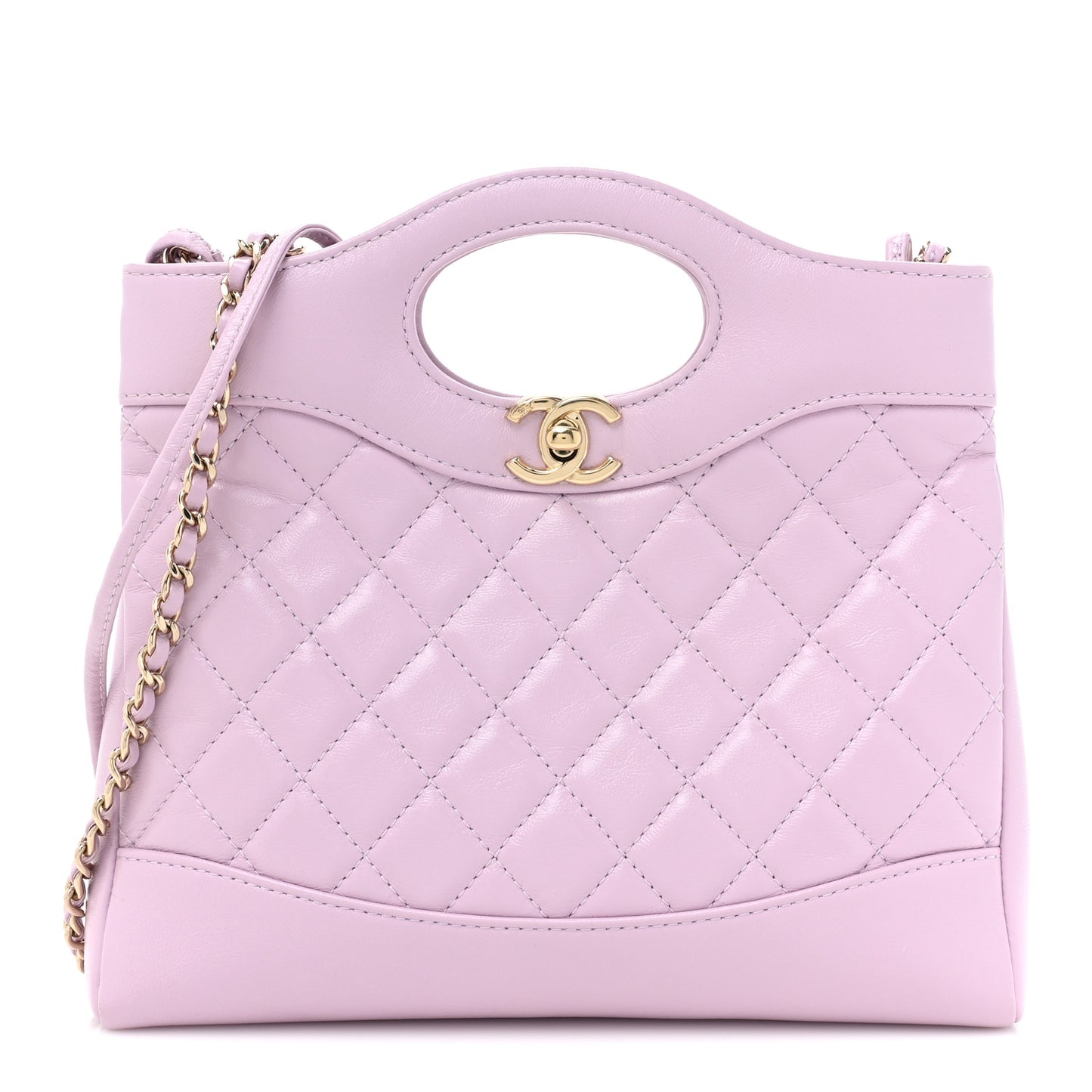 Shiny Lambskin Quilted Mini 31 Shopping Bag Light Purple
