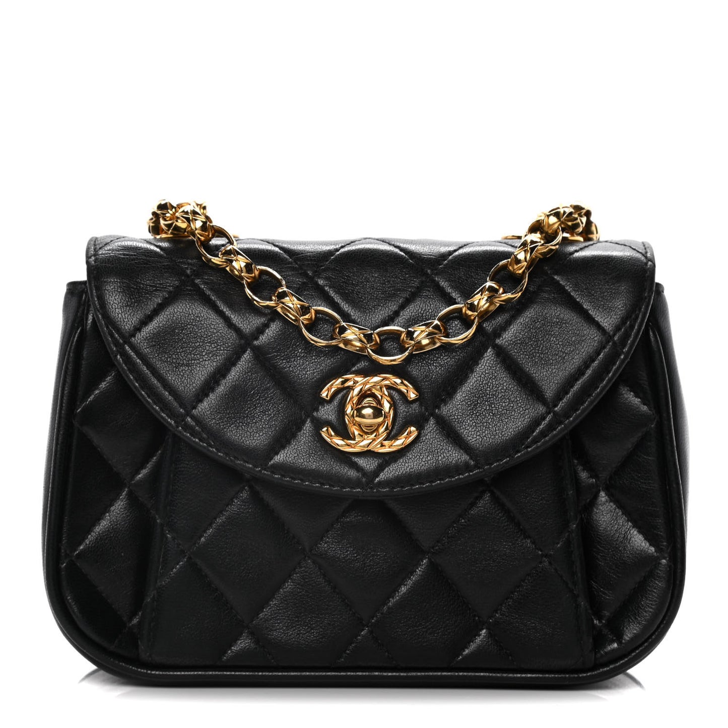 Lambskin Quilted Mini Square Flap Black