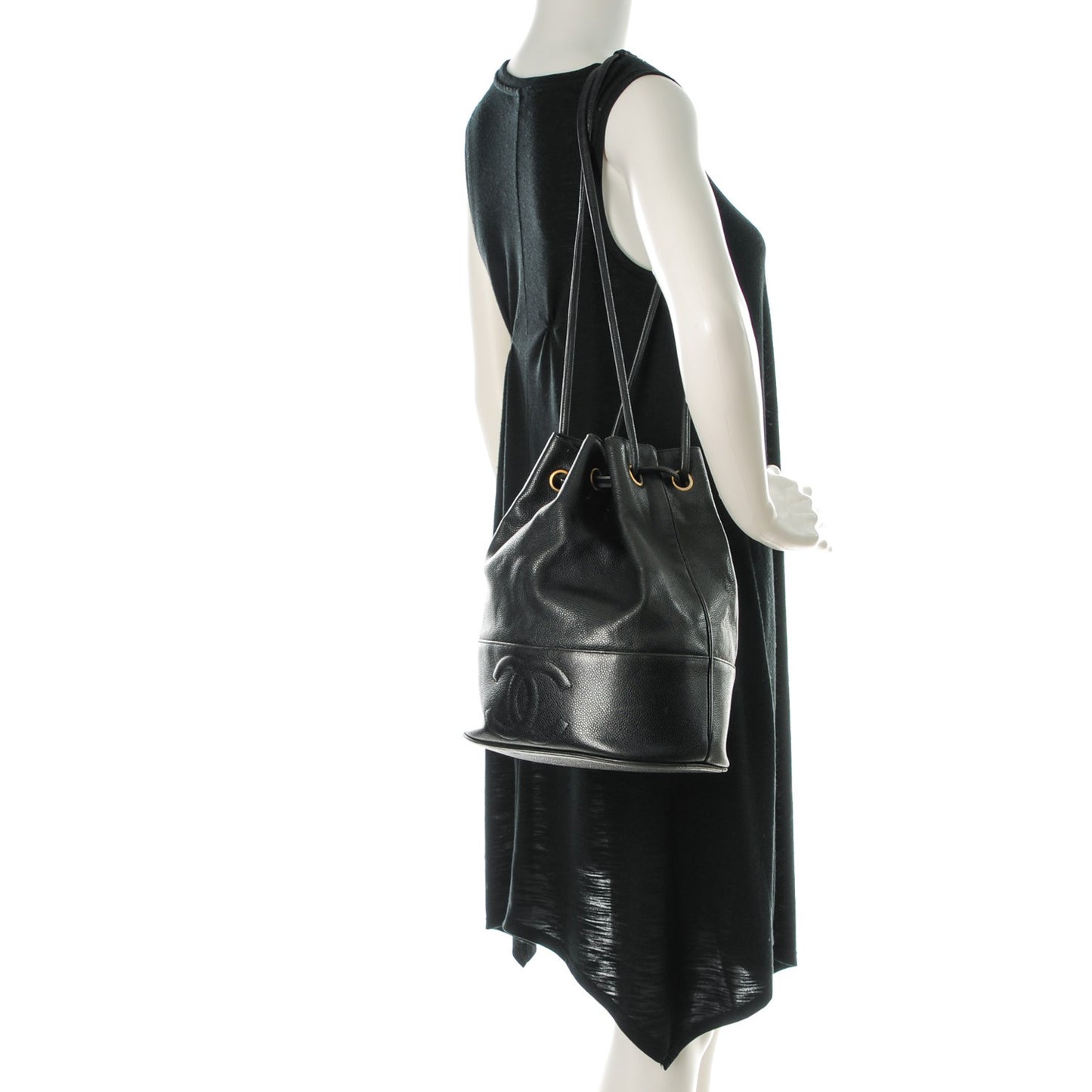 Caviar CC Drawstring Shoulder Bag Black