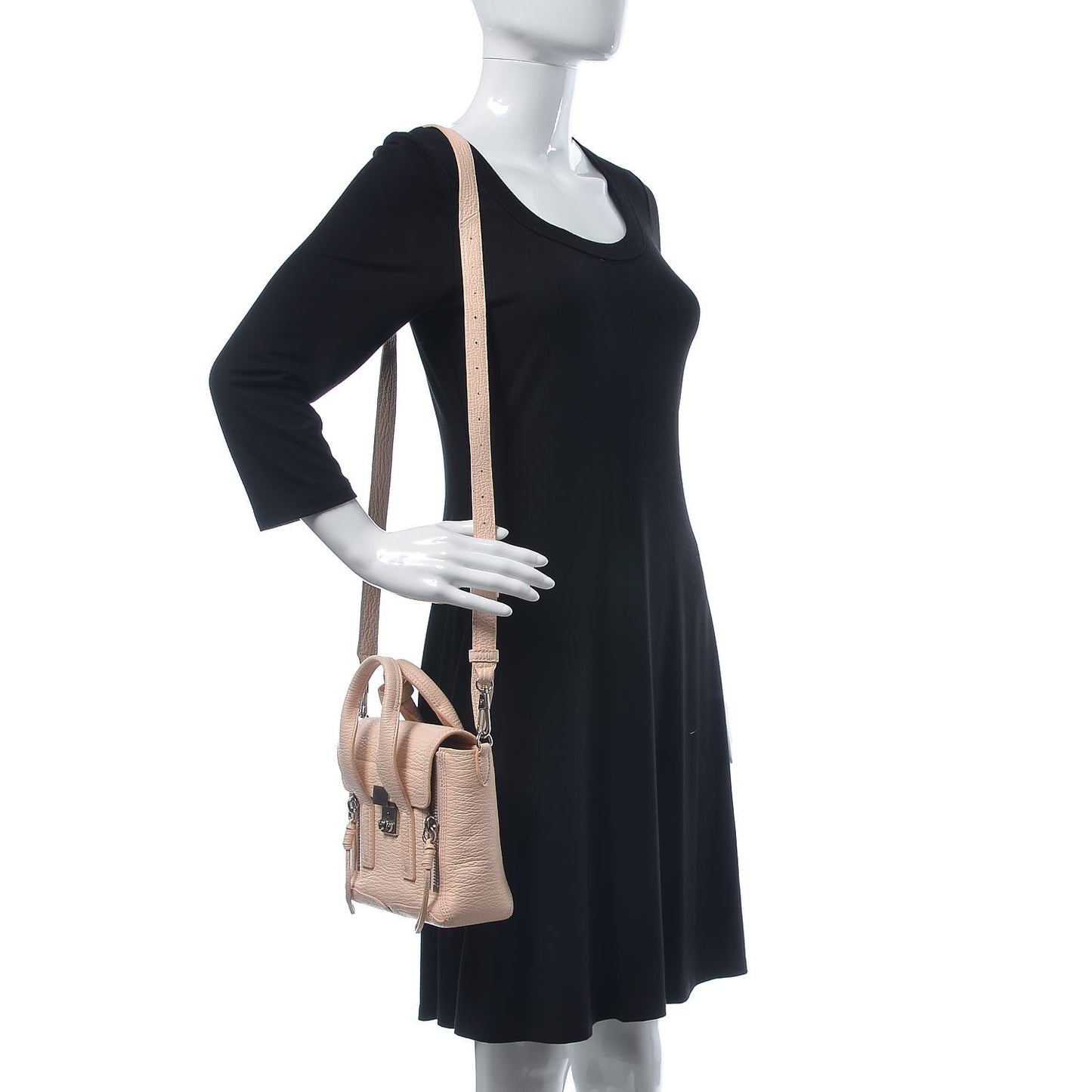 3.1 Textured Calfskin Mini Pashli Satchel White Peach