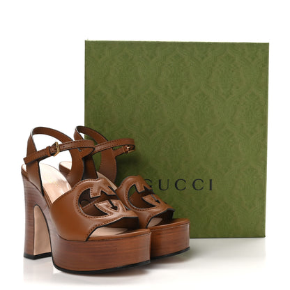 Gucci Cosmos Softy Calfskin Wooden Interlocking G Cut-Out 30/120mm Platform Sandals 35.5 Cuir 9 of 9