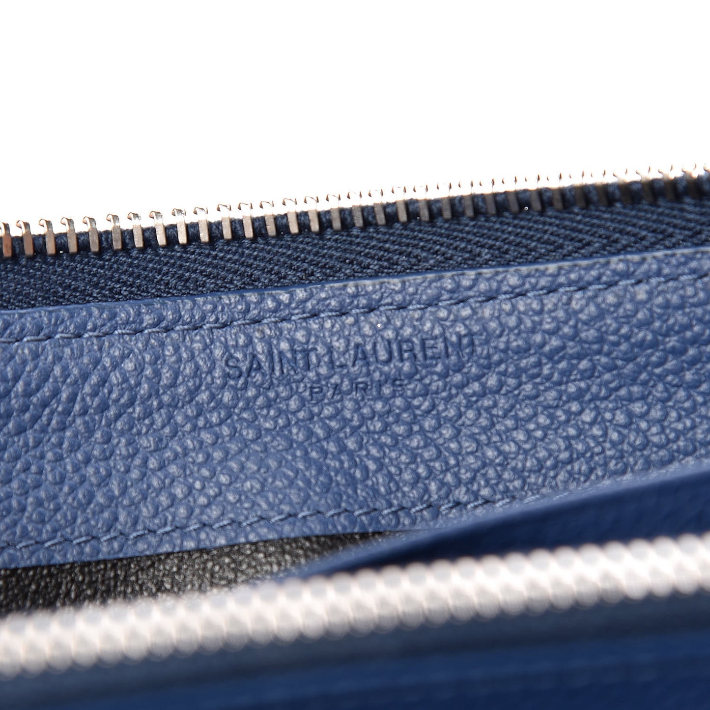 Grained Calfskin Rive Gauche Zip Around Wallet Denim Blue