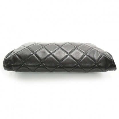 Chanel Lambskin Quilted Resin Pearl Clasp Clutch Black White 4 of 8