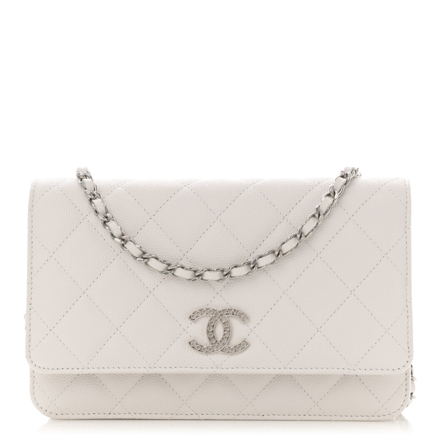 Caviar Quilted CC Logo Wallet on Chain WOC  White