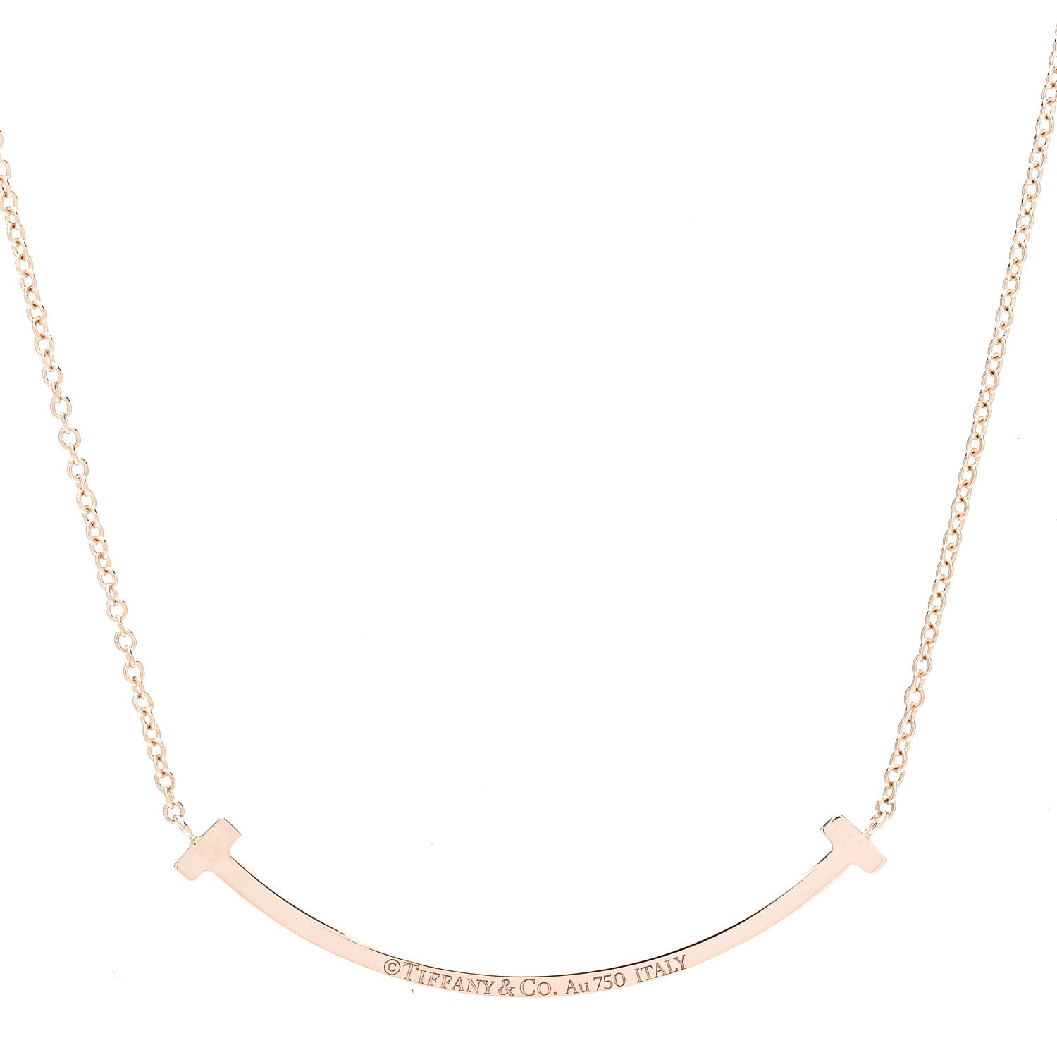 Tiffany 18K Rose Gold Diamond Small T Smile Pendant Necklace 4 of 7
