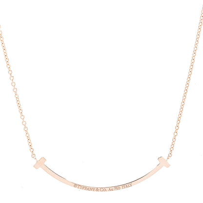Tiffany 18K Rose Gold Diamond Small T Smile Pendant Necklace 4 of 7