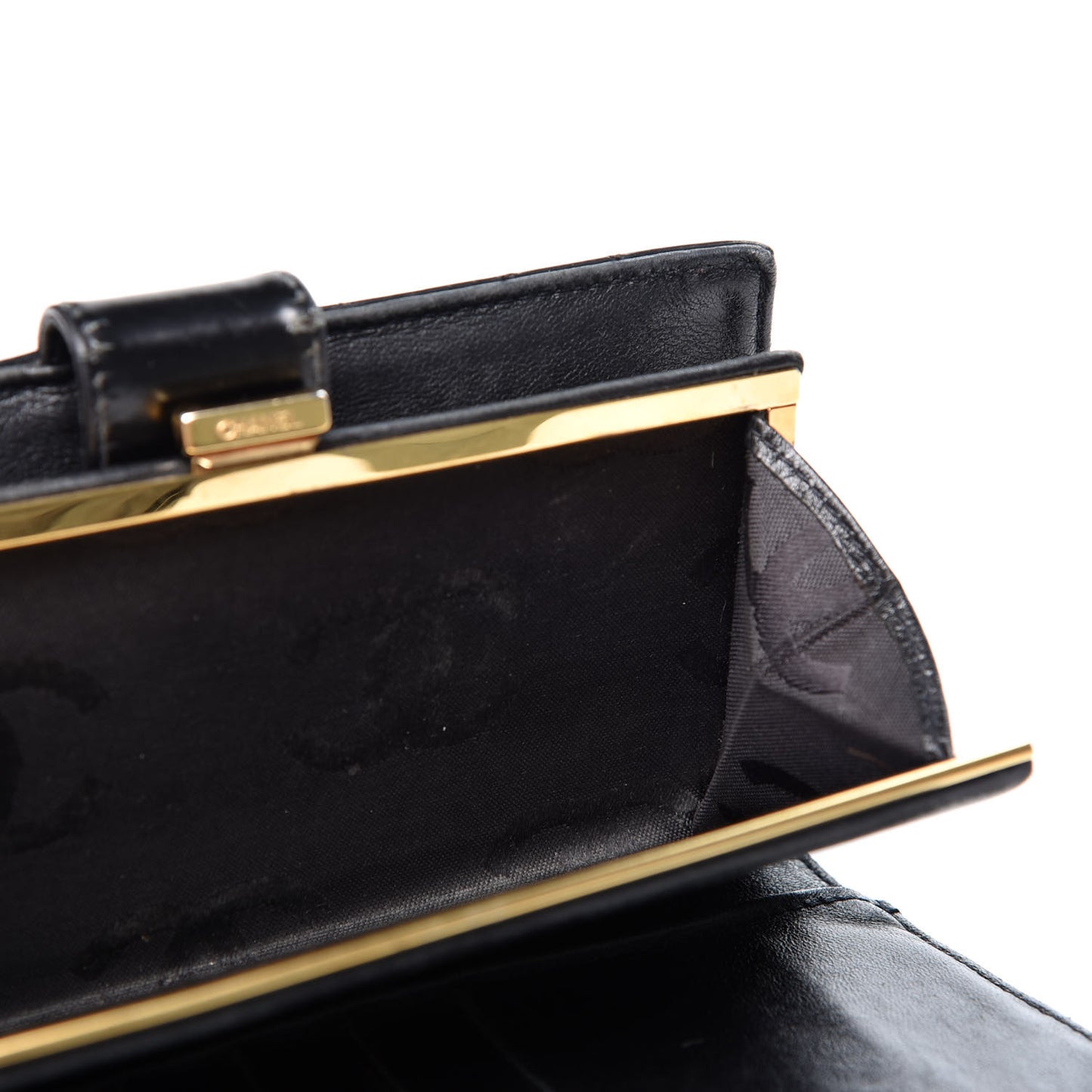 Glazed Calfskin Diamond Stitched French Wallet Black