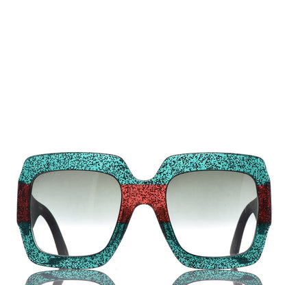 Gucci Square Frame GG0102S Sunglasses Glitter Red Black Green 3 of 8