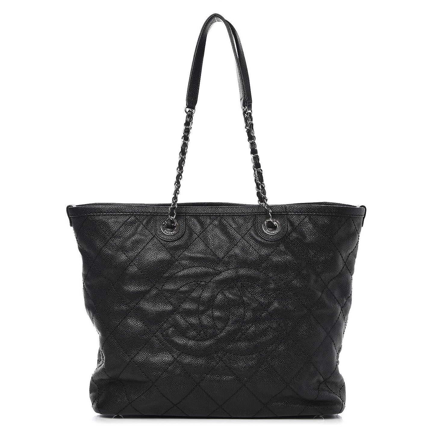 Grained Calfskin Quilted Small Daily Shopping Tote Black