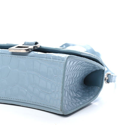 Balenciaga Shiny Calfskin Crocodile Embossed Hourglass Top Handle Bag XS Blue Grey 8 of 8