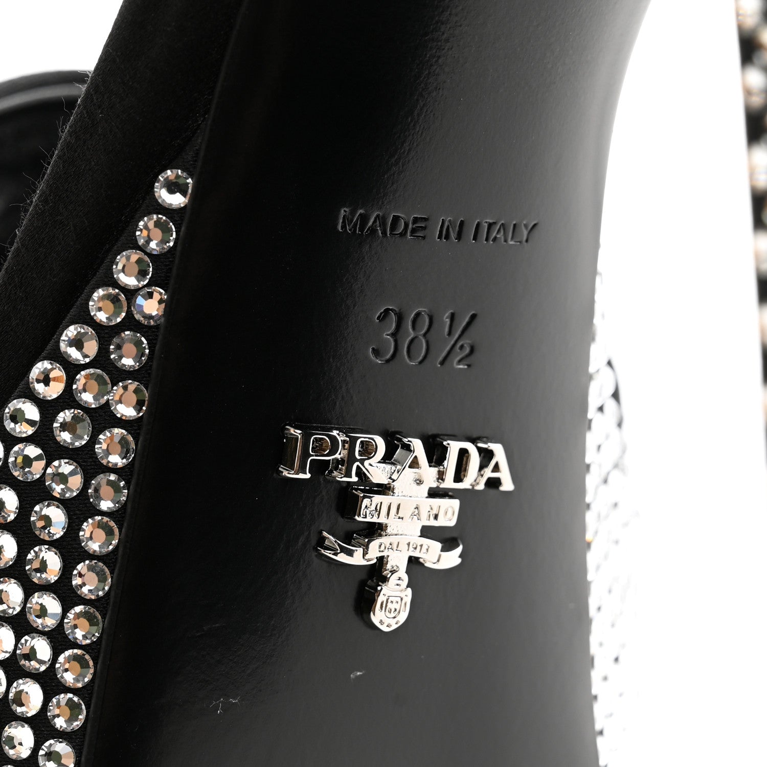 Prada Satin Crystal Triangle Logo 40/135mm Platform Sandals 38.5 Cristal 7 of 8