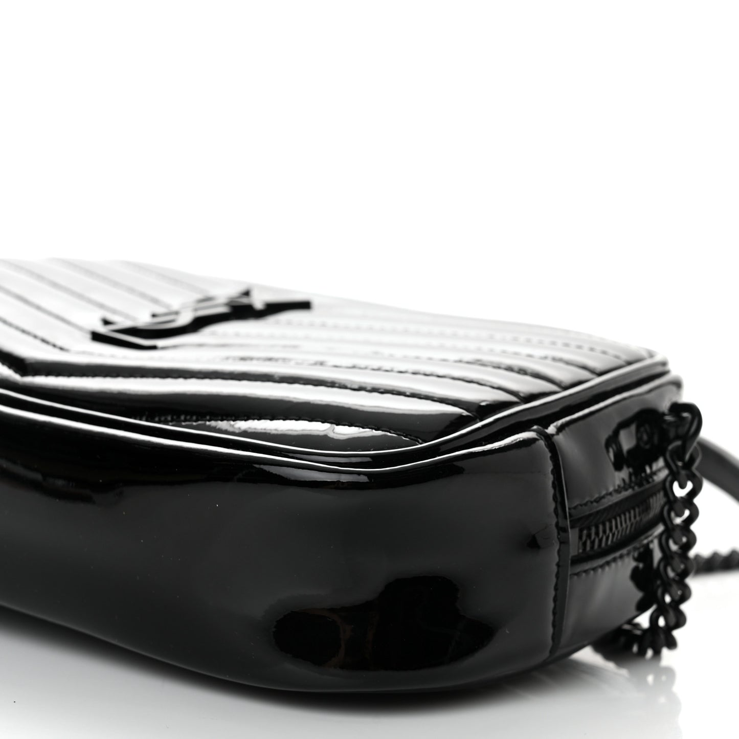 Patent Calfskin Matelasse Monogram Mini Lou Camera Bag Black