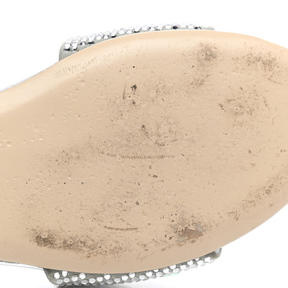 Fendi Laminated Goatskin Baguette Crystal Embroidered Signature Flat Slide Sandals 39 Silver 10 of 11