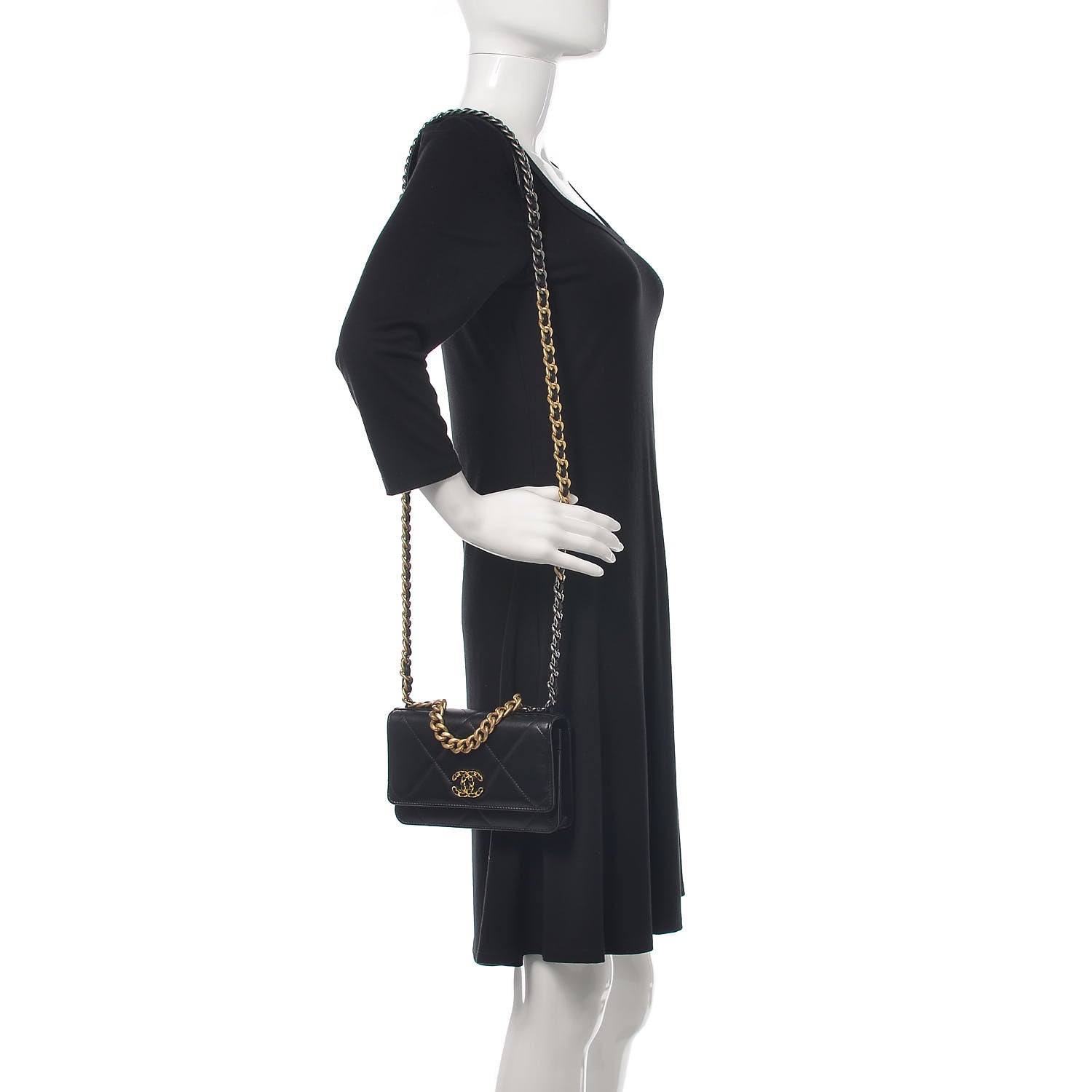 Chanel Goatskin Quilted 19 Wallet On Chain WOC Black 2 of 10