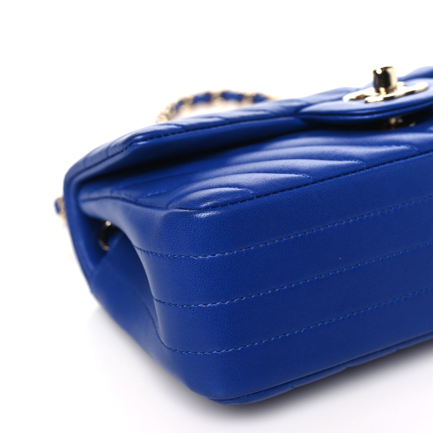 Chanel Lambskin Chevron Quilted Mini Rectangular Flap Dark Blue 9 of 10