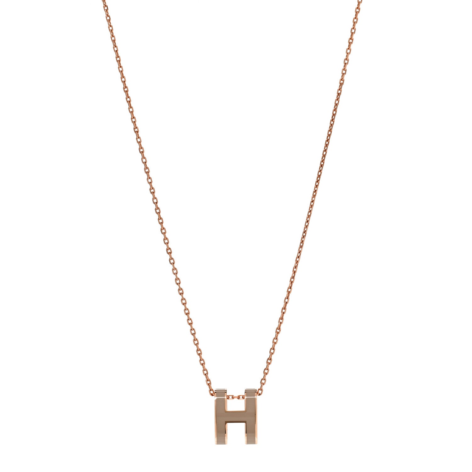 Hermes Lacquered Rose Gold Pop H Pendant Necklace Marron Glace 1 of 6