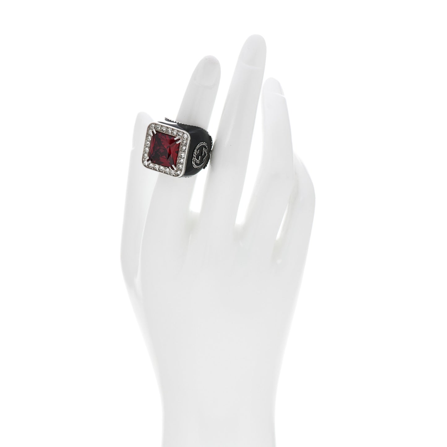 Sterling Silver Enamel Crystal Signet Ring Red 50 5.25