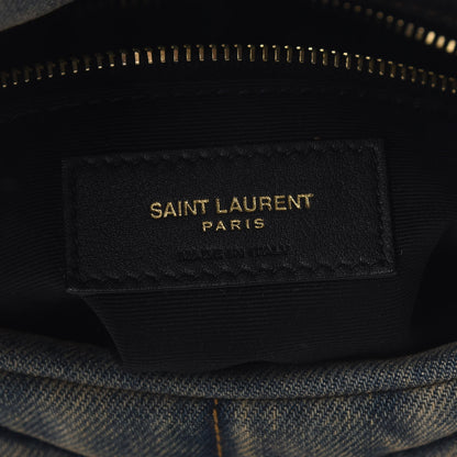 Saint Laurent Denim Quilted Toy Loulou Puffer Monogram Chain Satchel Blue Black 6 of 9