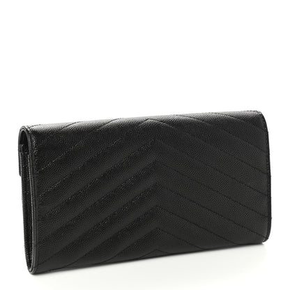 Saint Laurent Grain De Poudre Matelasse Chevron Monogram Flap Wallet Black 3 of 8