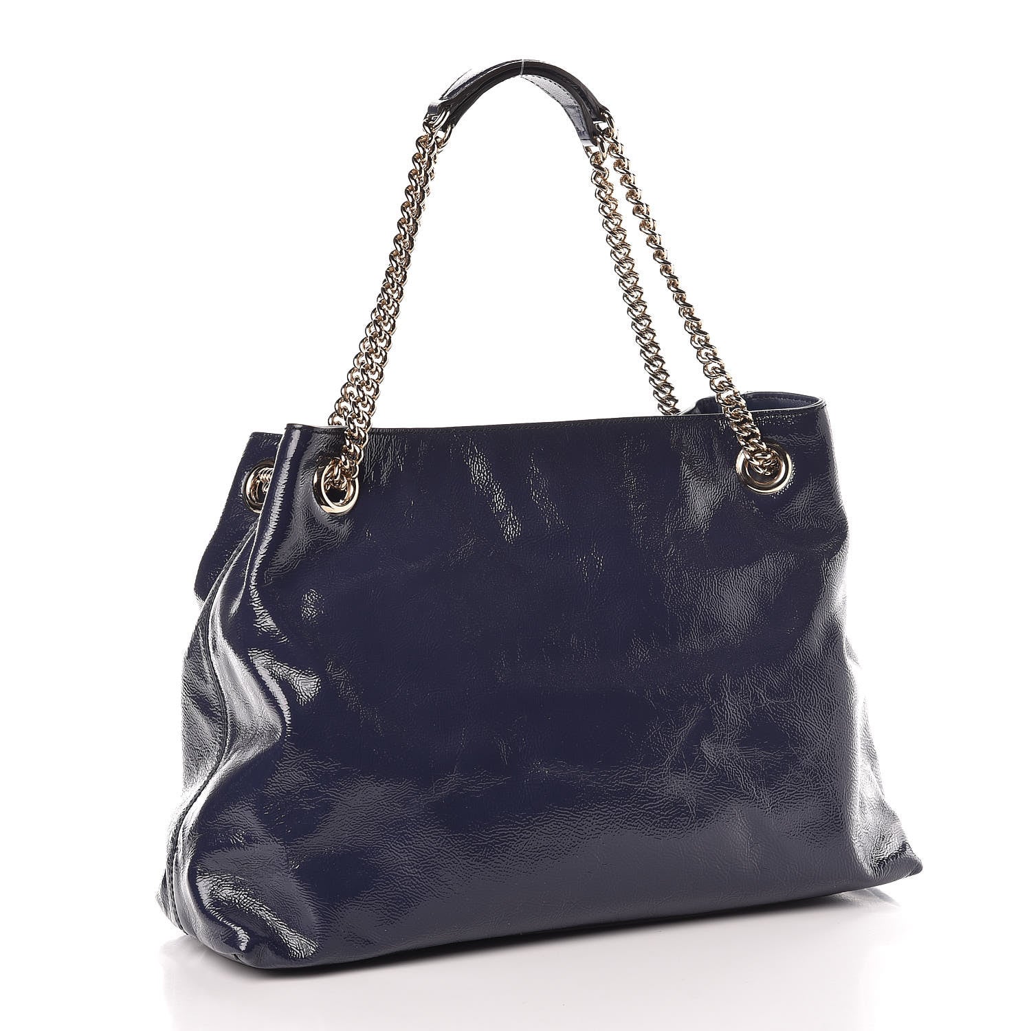 Gucci Patent Medium Soho Chain Shoulder Bag Uniform Blue 3 of 16