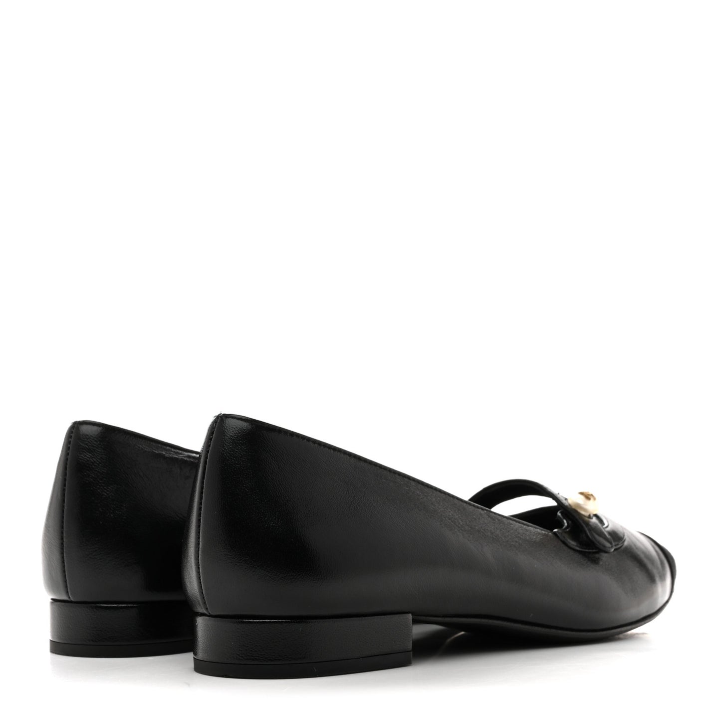 Shiny Lambskin Grosgrain Pearl Mary Jane Flats 37.5 Black