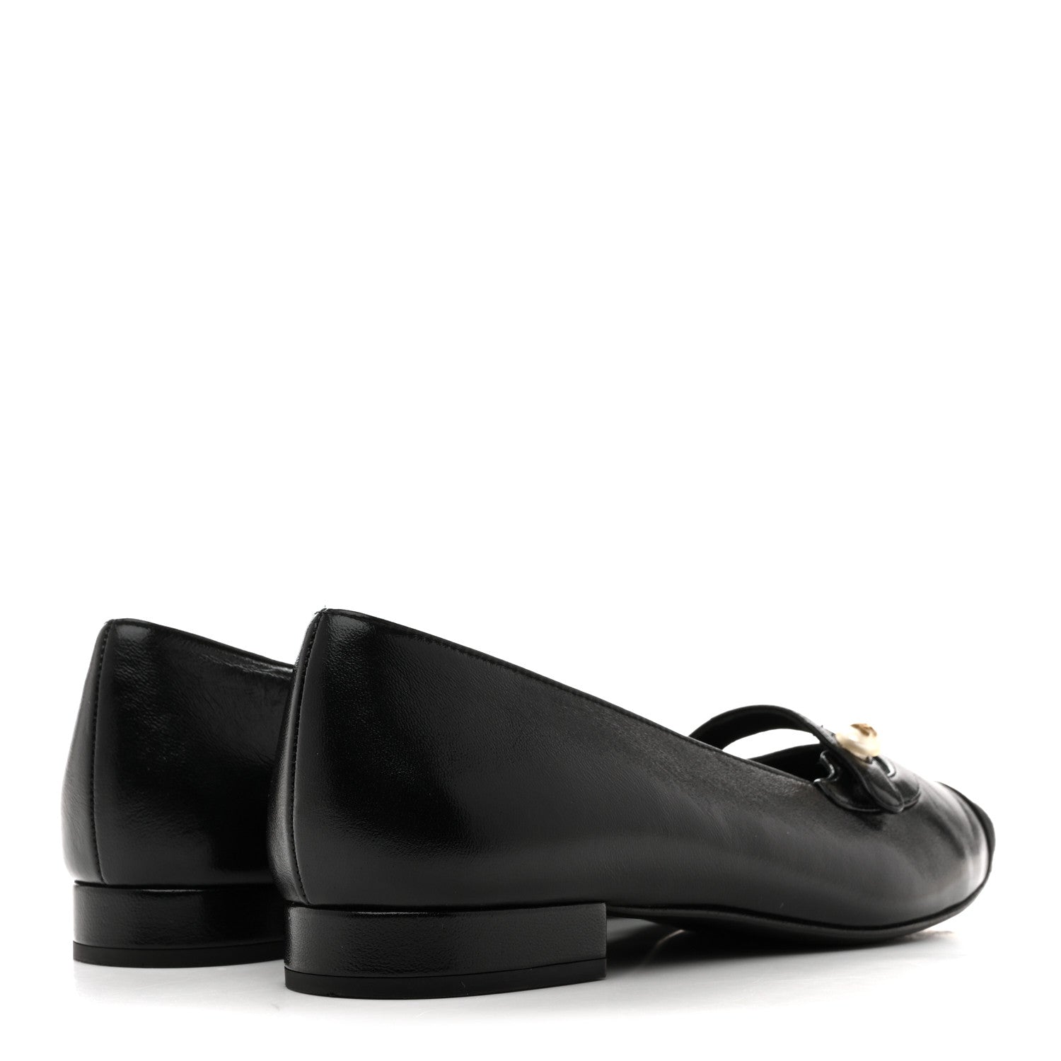 Chanel Shiny Lambskin Grosgrain Pearl Mary Jane Flats 37.5 Black 5 of 10