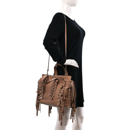 Valentino Garavani Grained Calfskin Small Rockstud C-Rockee Fringe Tote Poudre 2 of 8