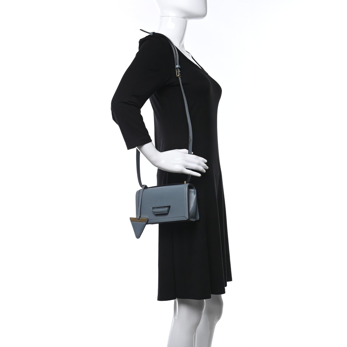 Calfskin Small Barcelona Shoulder Bag Stone Blue