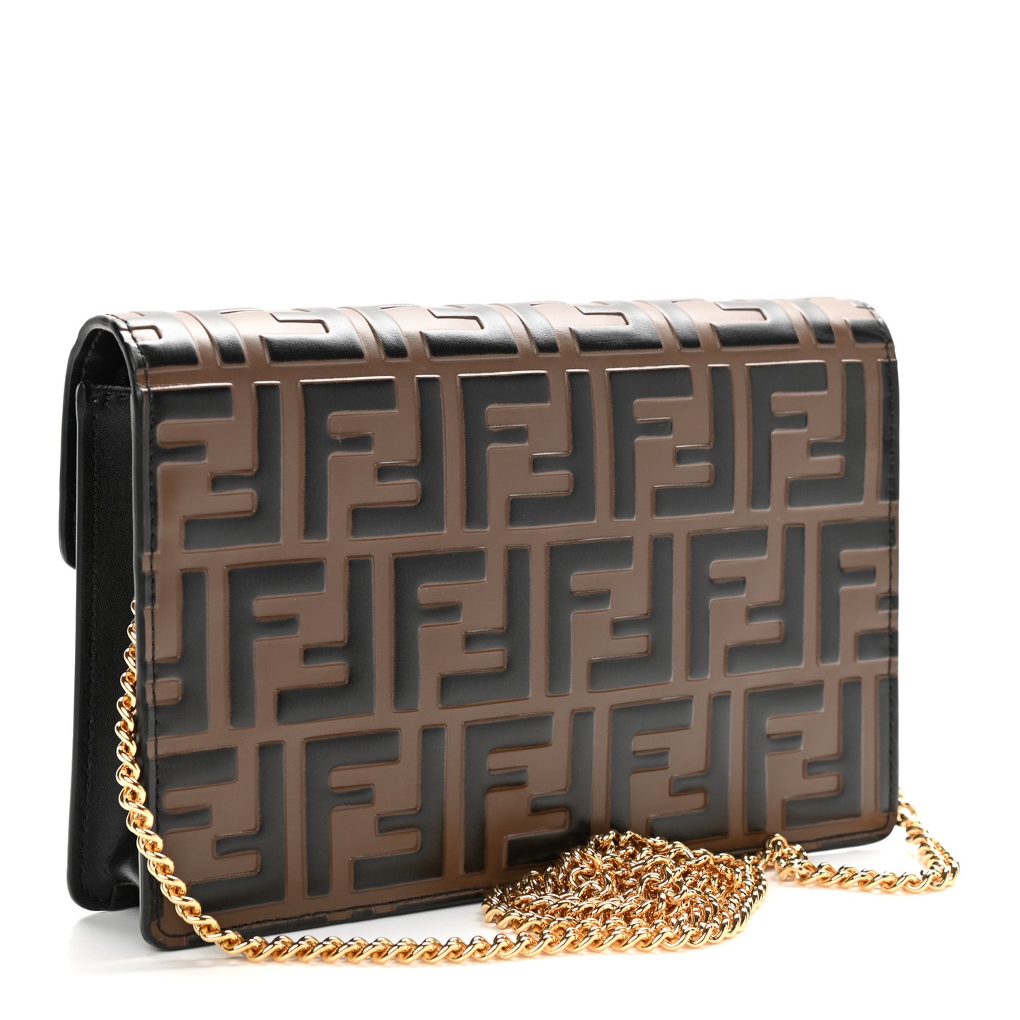 Vitello Liberty F is Fendi Bi-Color FF 1974 Embossed Medium Envelope Wallet On Chain Black Maya