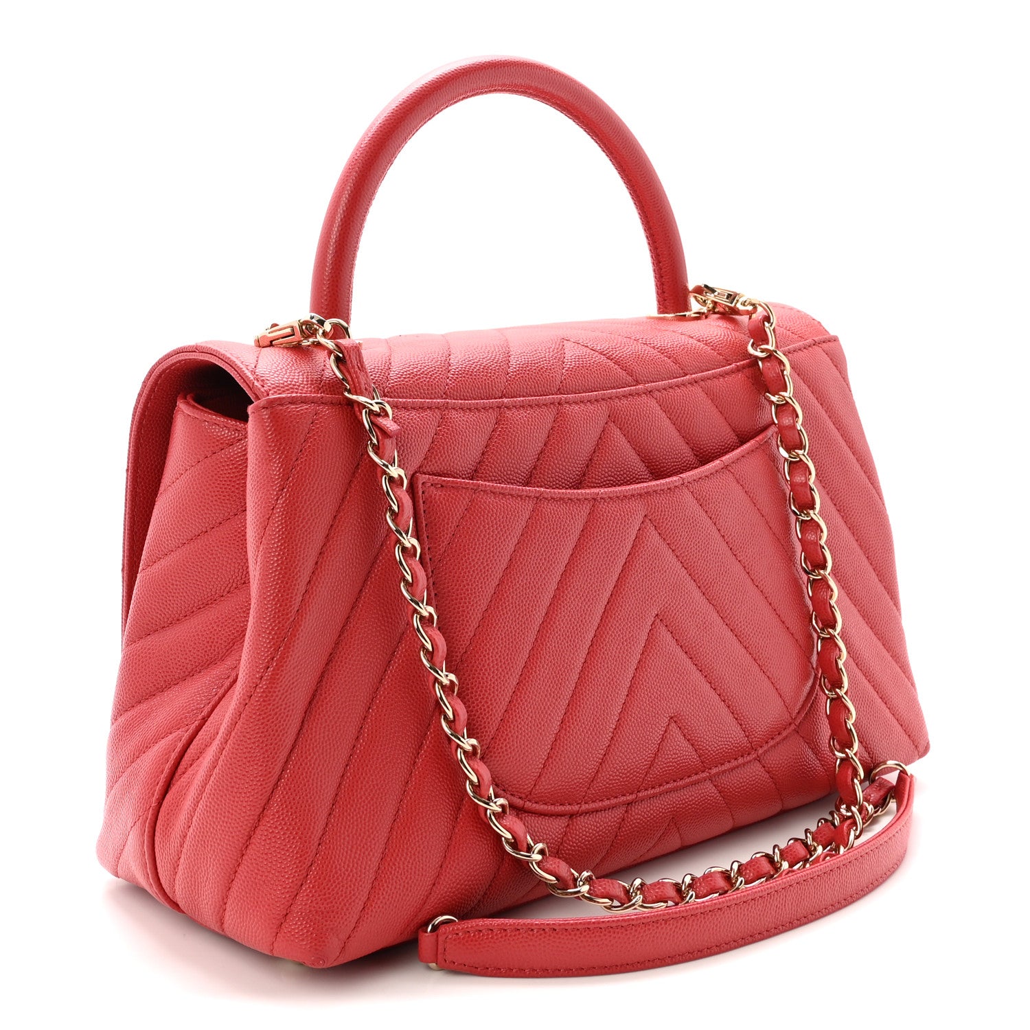 Chanel Caviar Chevron Quilted Small Coco Handle Flap Red 3 of 10
