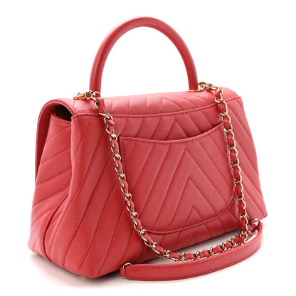 Chanel Caviar Chevron Quilted Small Coco Handle Flap Red 3 of 10