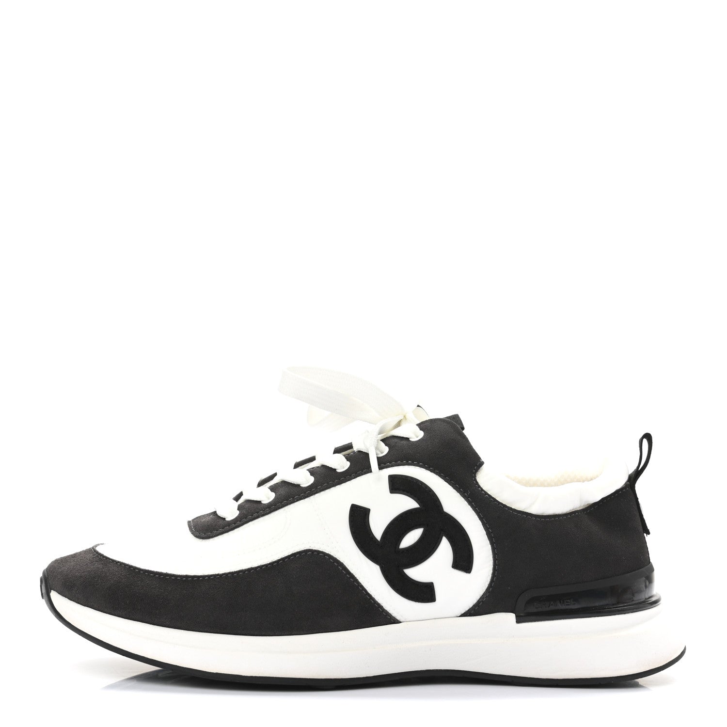 Chanel Nylon Suede Calfskin CC Sneakers 44 White Dark Grey 1 of 8