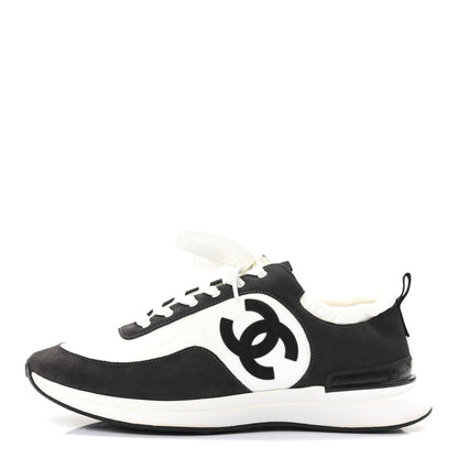 Chanel Nylon Suede Calfskin CC Sneakers 44 White Dark Grey 1 of 8