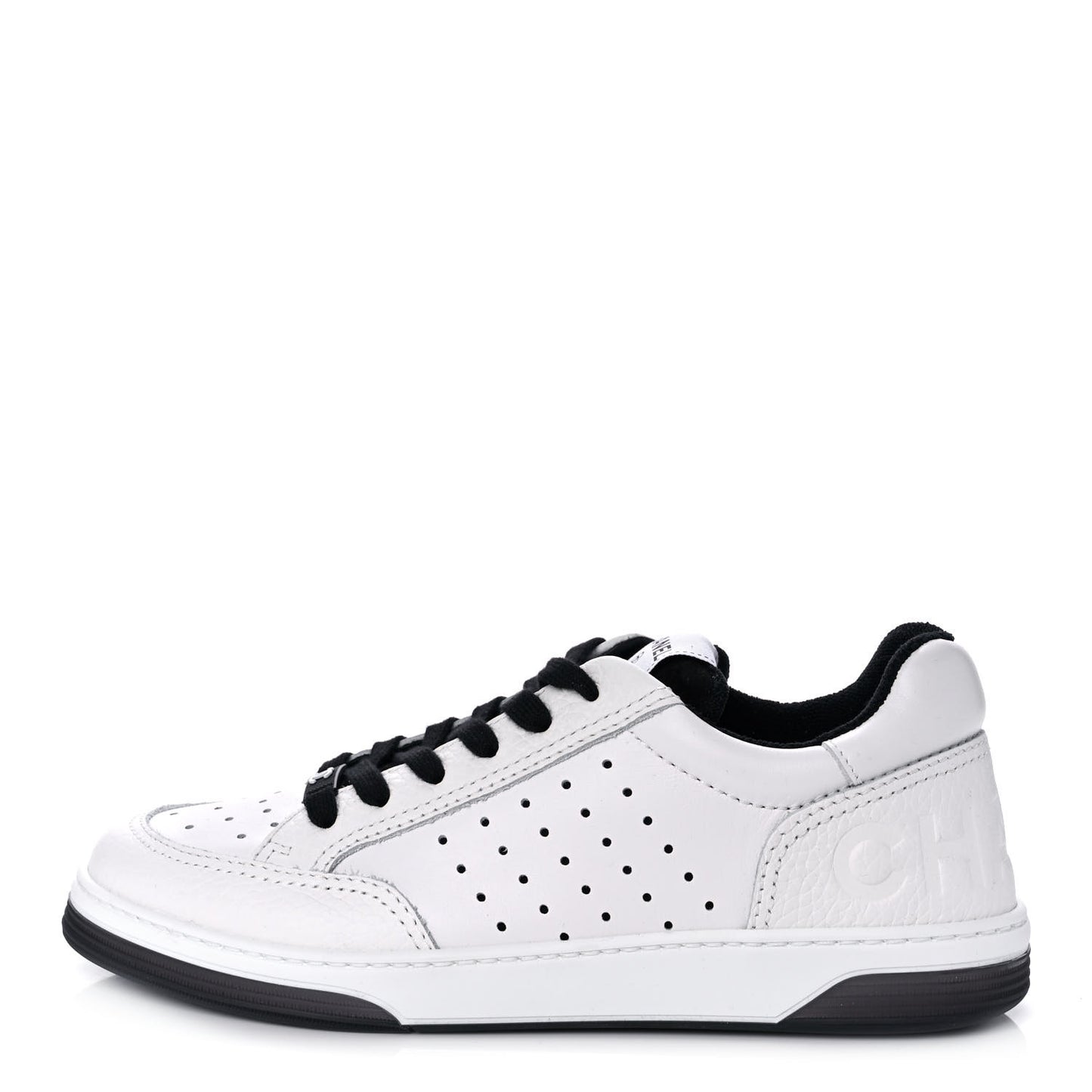 Grained Calfskin Fabric Womens Logo Sneakers 38 White Black
