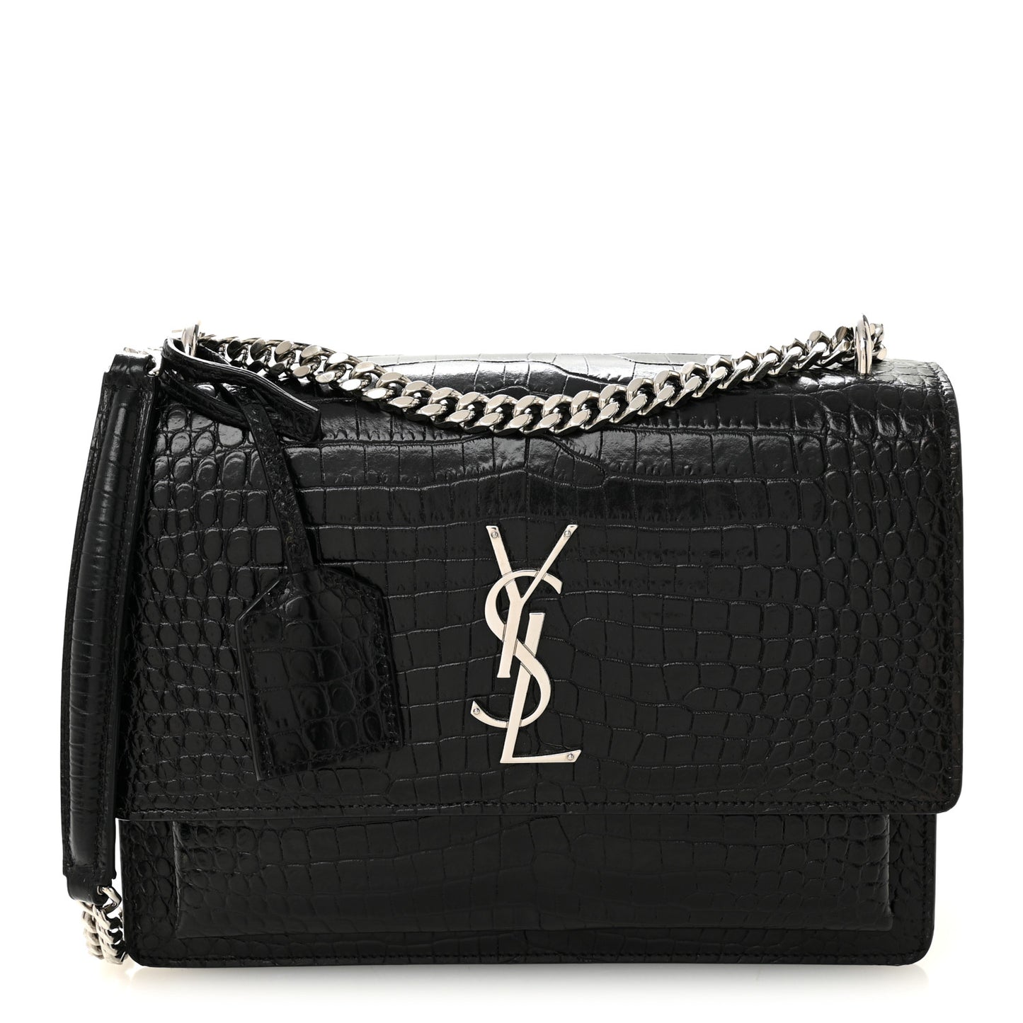 Calfskin Crocodile Embossed Medium Monogram Sunset Black