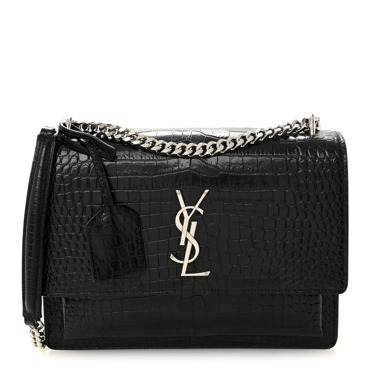 Saint Laurent Calfskin Crocodile Embossed Medium Monogram Sunset Black 1 of 10