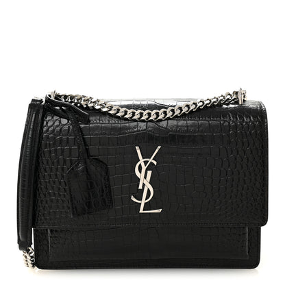 Saint Laurent Calfskin Crocodile Embossed Medium Monogram Sunset Black 1 of 10