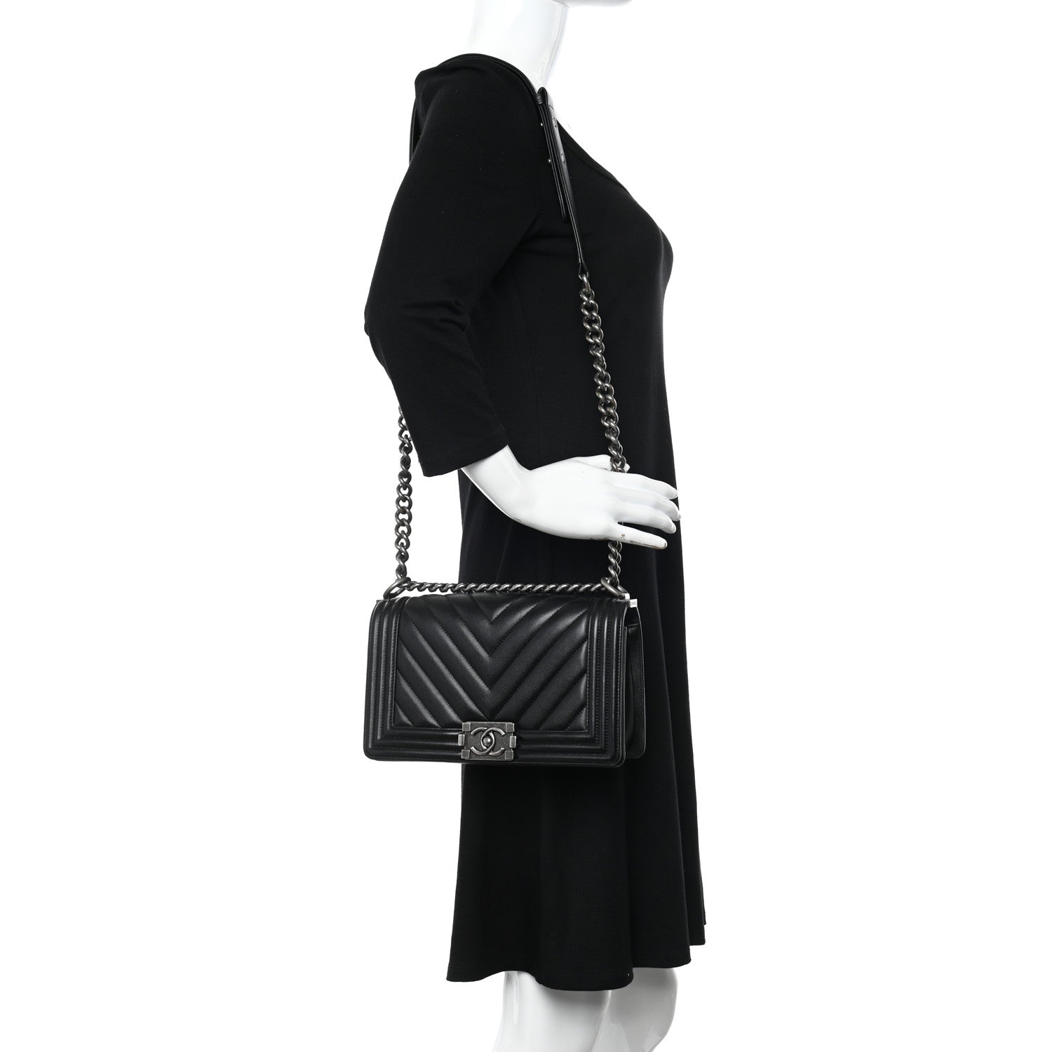 Chanel Calfskin Chevron Quilted Medium Boy Flap Black 2 of 10