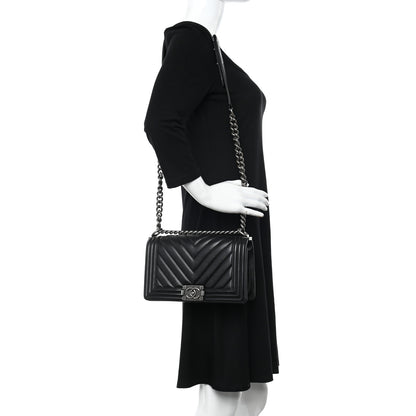 Chanel Calfskin Chevron Quilted Medium Boy Flap Black 2 of 10